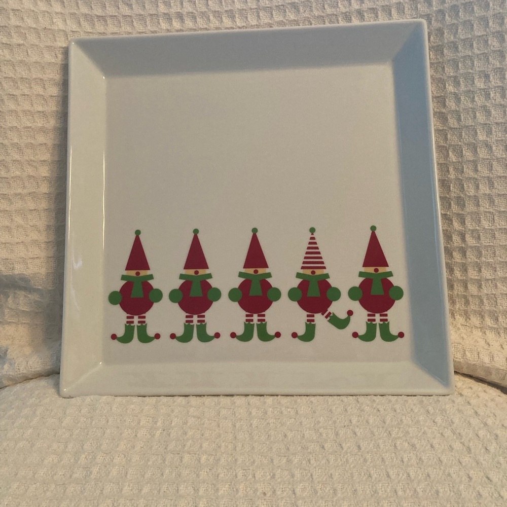 Crate&Barrel Jingle Elf 12” Porcelain Serving Platter New With Tags